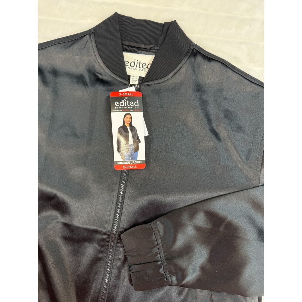 Edited Bomber Jacket Women XSmall Black Full Zip Satin Comfort Drop Shoulder New